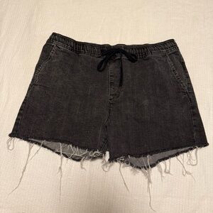 Men's RUDE XL Black 4" Jogger Drawstring Shorts Distressed Raw Hem
